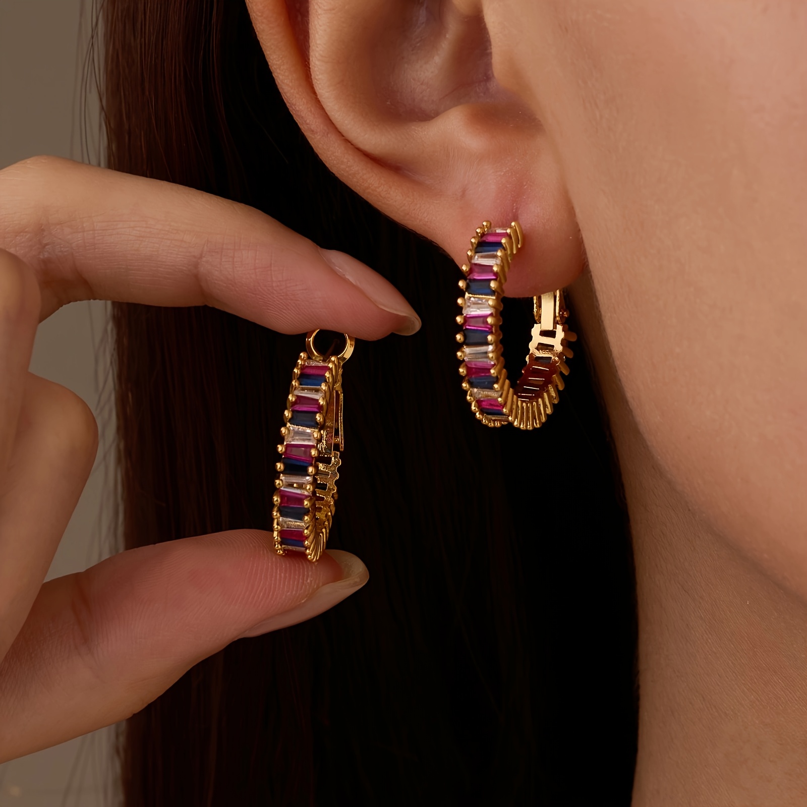 Boho Colorful Zirconia O-Shaped Hoop Earrings